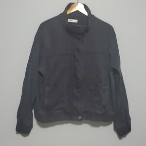 Sonoma jacket women's size xl black snap old school look hidden zipper elastic